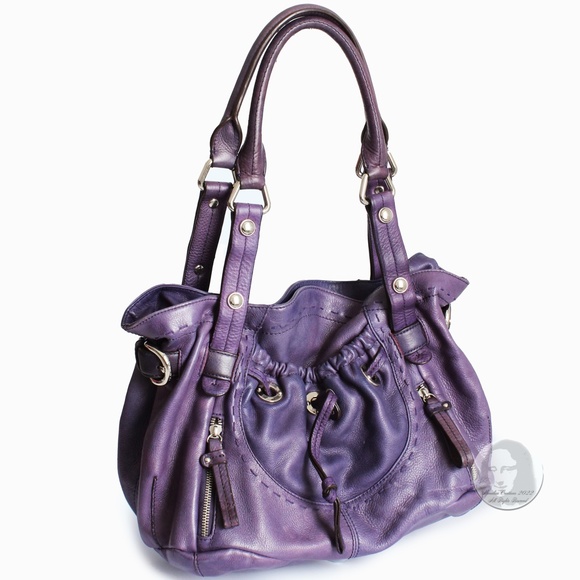 B. Makowsky Hobo Bag Shoulder Bag Purple Pebbled Leather Silver Hardware - Picture 2 of 9